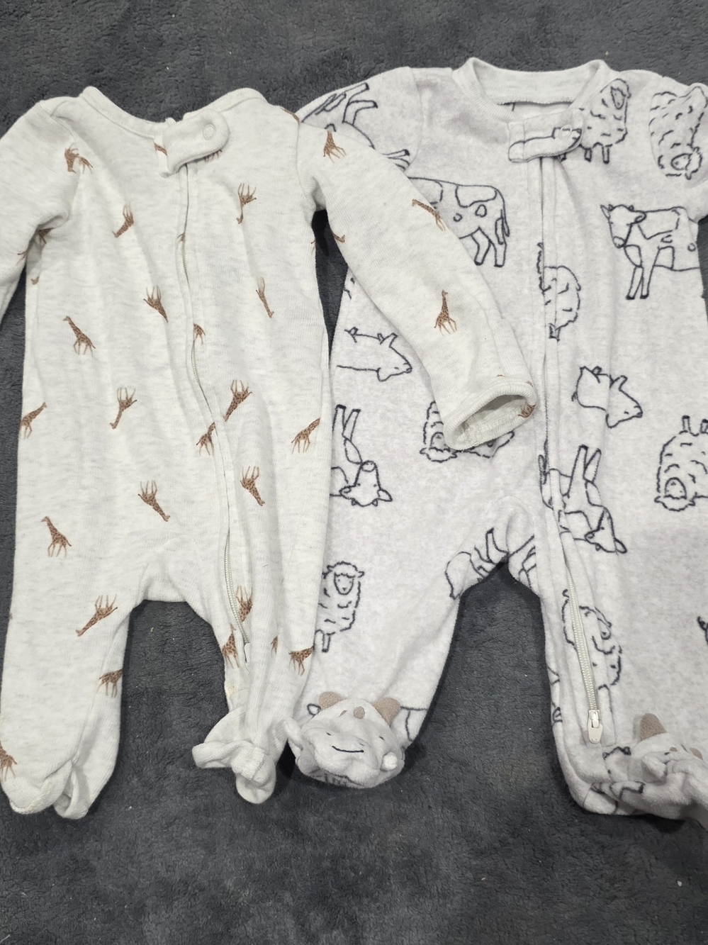 Carter's Cream & Light Gray Animal Print Footed One-Pieces (2 Pack)